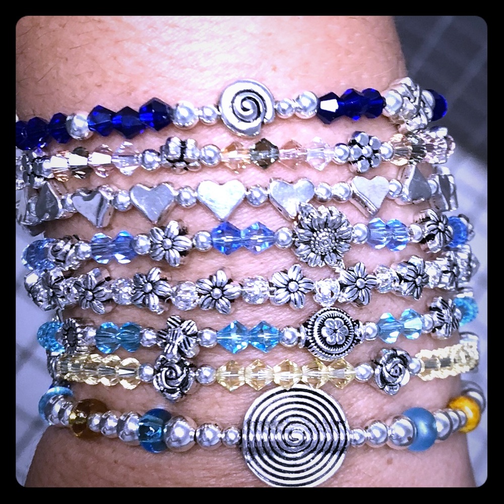 Expandable beaded bangle. $15 each or 3/$35.
